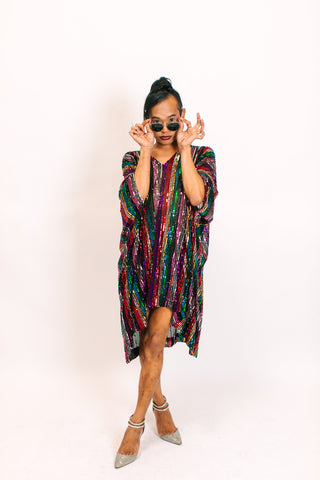 ROYGBIV Sheer Sequin Short Caftan