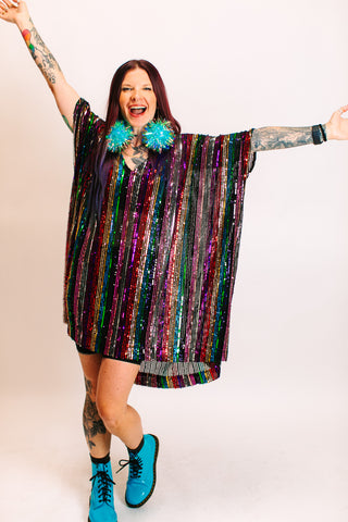 ROYGBIV Sheer Sequin Short Caftan