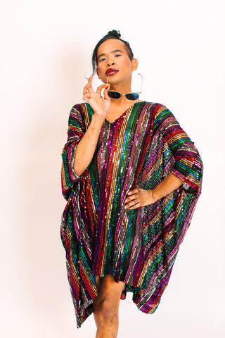 ROYGBIV Sheer Sequin Short Caftan