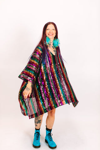ROYGBIV Sheer Sequin Short Caftan