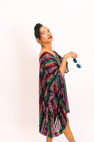 ROYGBIV Sheer Sequin Short Caftan