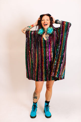 ROYGBIV Sheer Sequin Short Caftan