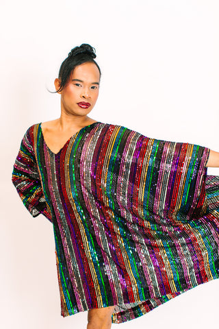 ROYGBIV Sheer Sequin Short Caftan