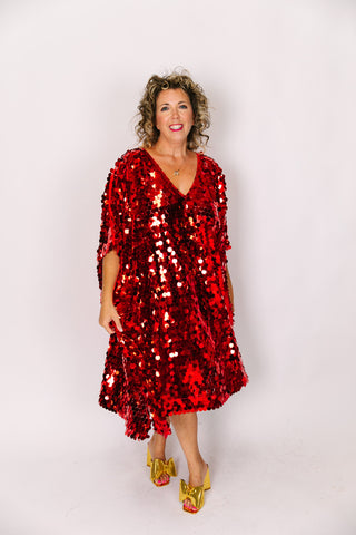 Red Paillette Mid Caftan