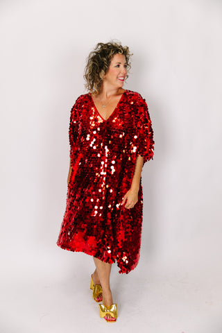 Red Paillette Mid Caftan