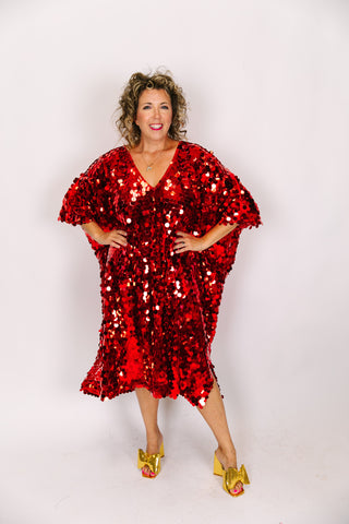 Red Paillette Mid Caftan