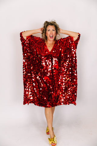 Red Paillette Mid Caftan