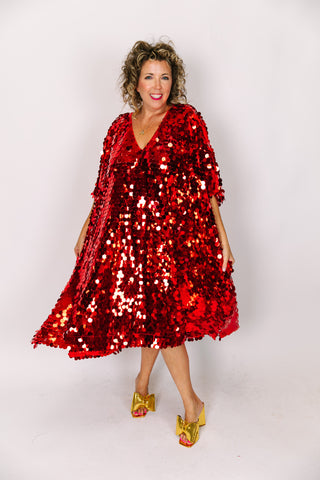 Red Paillette Mid Caftan