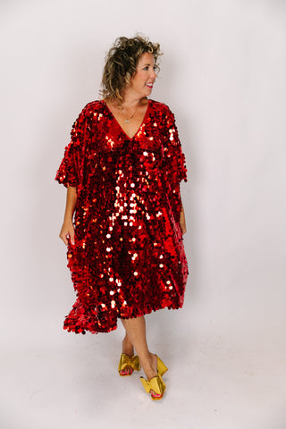 Red Paillette Mid Caftan