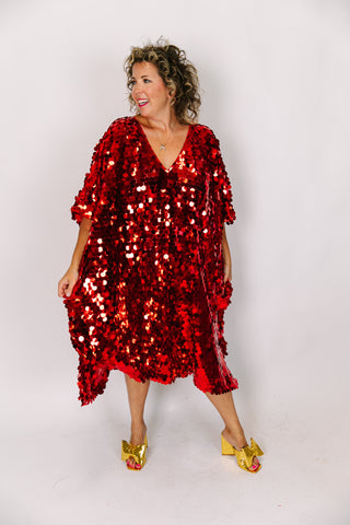 Red Paillette Mid Caftan