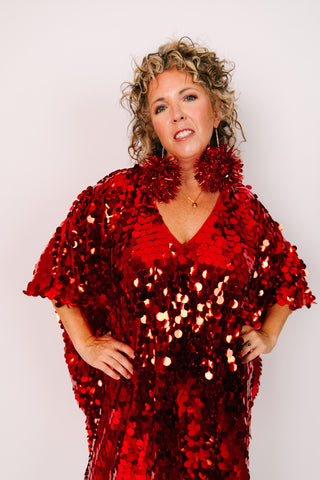 Red Glitz Pom Pom Earrings