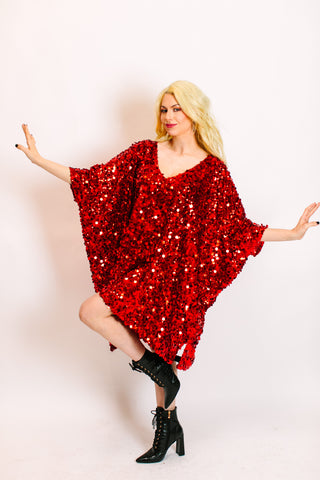 Red Multi Sequin Short Caftan