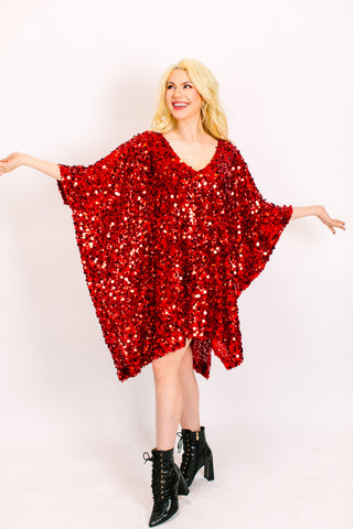 Red Multi Sequin Short Caftan
