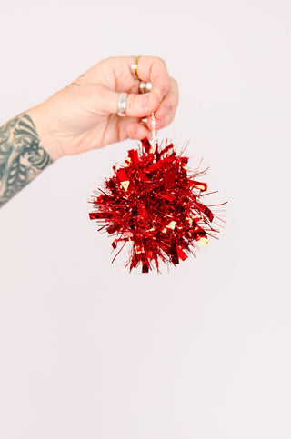 Red Glitz Pom Pom Earrings