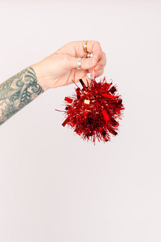 Red Glitz Pom Pom Earrings