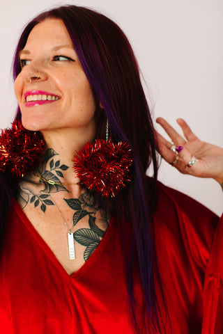 Red Pom Pom Earrings – fringe co - Main Image