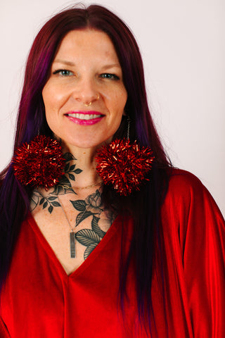 Red Pom Pom Earrings