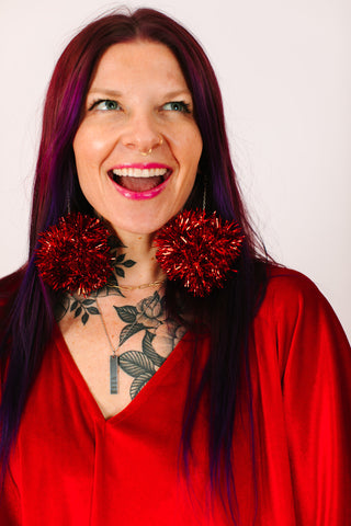 Red Pom Pom Earrings