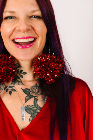 Red Pom Pom Earrings