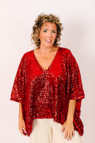 Red Sequin Tunic Satin Lined