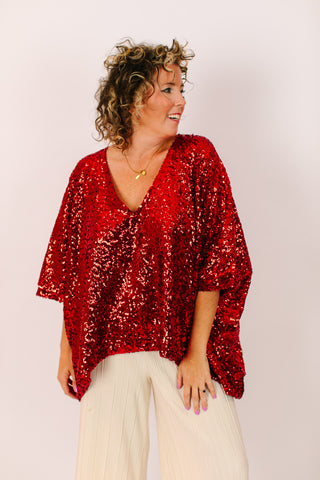 Red Sequin Tunic Satin Lined