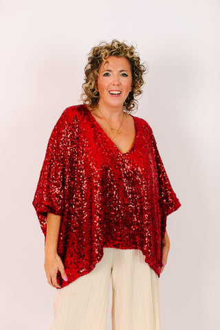 Red Sequin Tunic Satin Lined