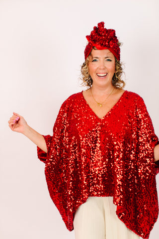 Red Sequin Tunic Satin Lined