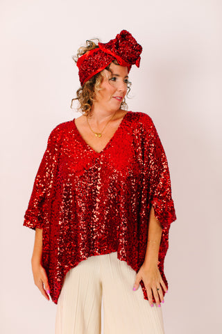 Red Sequin Tunic Satin Lined