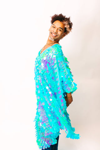 Seafoam Jumbo Paillette Mid Caftan