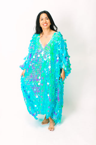 Seafoam Jumbo Paillette Mid Caftan