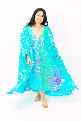 Seafoam Jumbo Paillette Mid Caftan