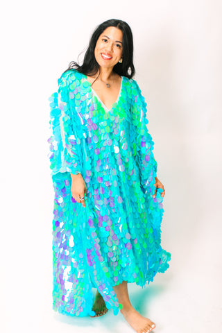 Seafoam Jumbo Paillette Mid Caftan