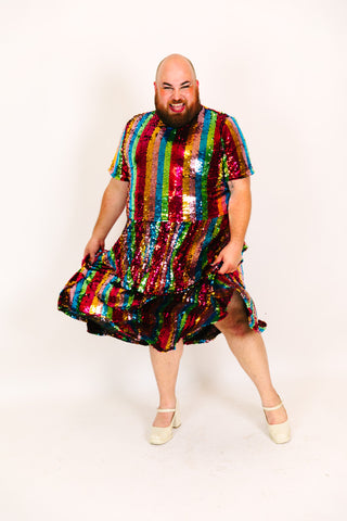 Rainbow Stripe 3-Tiered Sequin Skirt