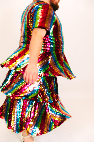 Rainbow Stripe 3-Tiered Sequin Skirt