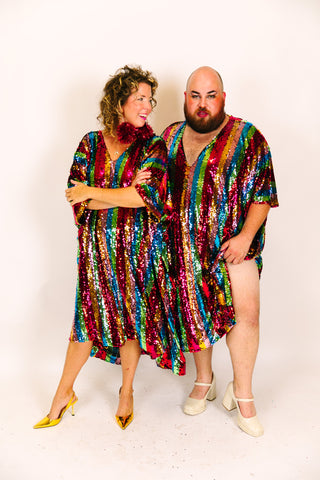 Rainbow Stripe Sequin Mid Caftan