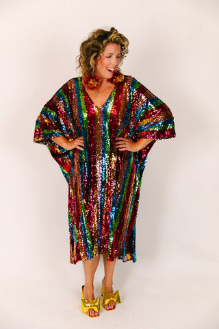 Rainbow Stripe Sequin Mid Caftan