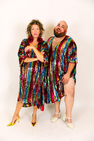 Rainbow Stripe Sequin Mid Caftan