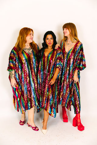 Rainbow Stripe Sequin Mid Caftan