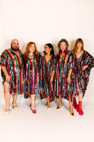 Rainbow Stripe Sequin Mid Caftan