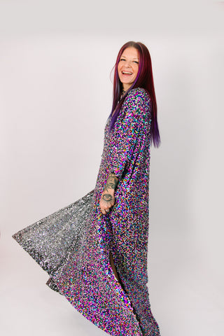 Silver To Rainbow Ombre Long Caftan