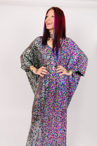 Silver To Rainbow Ombre Long Caftan