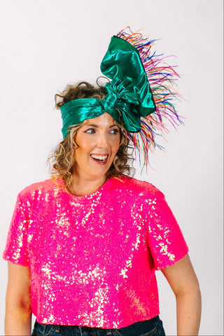 Teal Metallic With Rainbow Ostrich Feathers