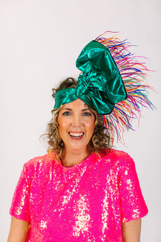 Teal Metallic With Rainbow Ostrich Feathers