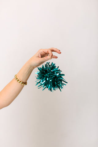 Teal Pom Pom Earrings