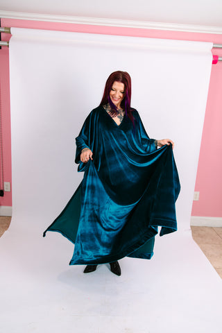 Teal Velvet Long Caftan