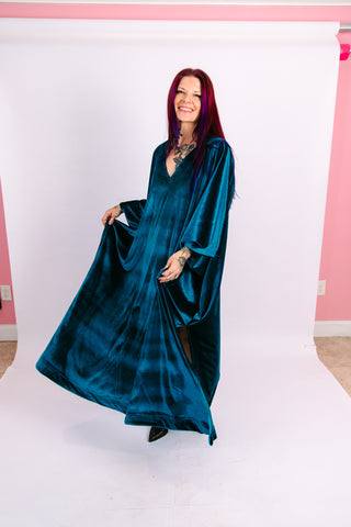 Teal Velvet Long Caftan