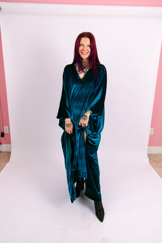 Teal Velvet Long Caftan