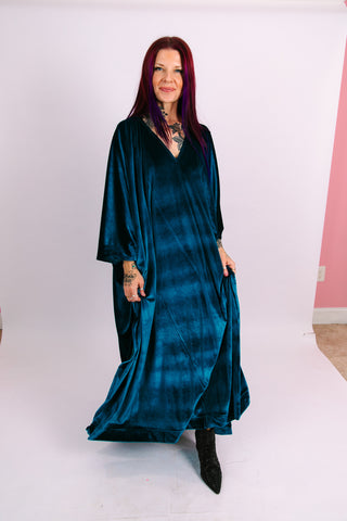 Teal Velvet Long Caftan