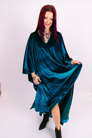 Teal Velvet Long Caftan