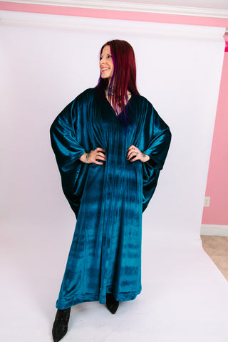 Teal Velvet Long Caftan